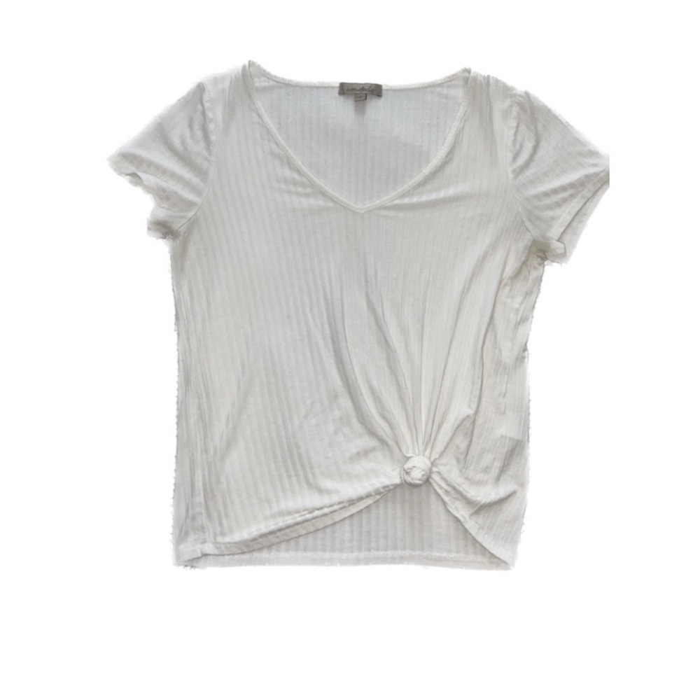 WONDERLY Cream Ribbed Knotted T- Shirt- S